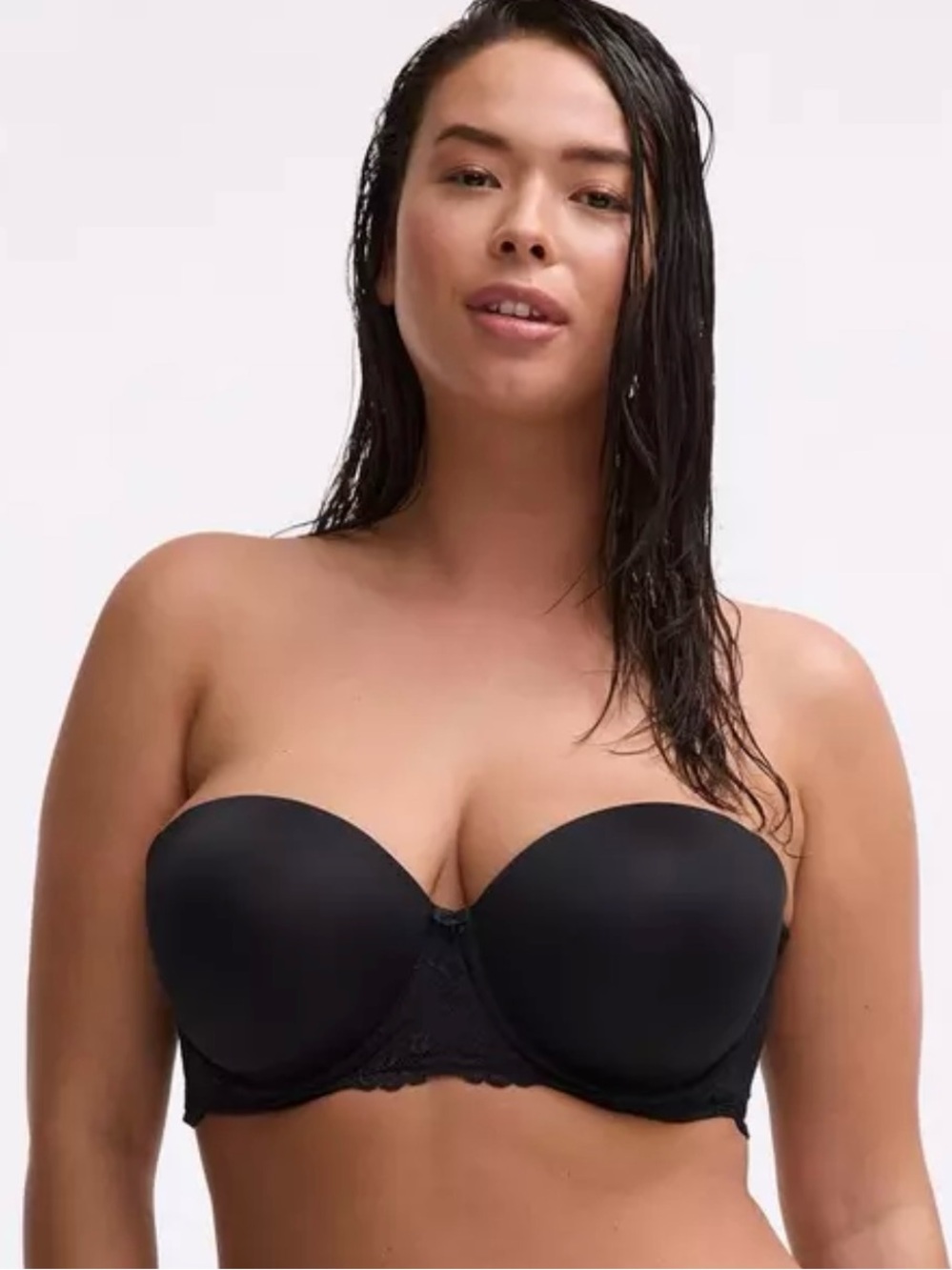 Torrid Black Satin Lace Trim Underwire Lightly Lined Strapless Bra Size 40D